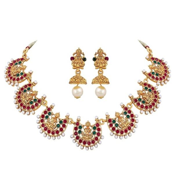 18k Gold Plated Traditional Temple Choker Necklace Wedding Party Stylish Jewellery Set