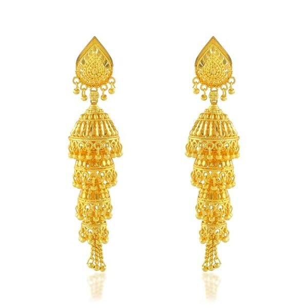 24KT Micron, 1 Gram gold Traditional 4 tier Umbrella Jhumka Earrings