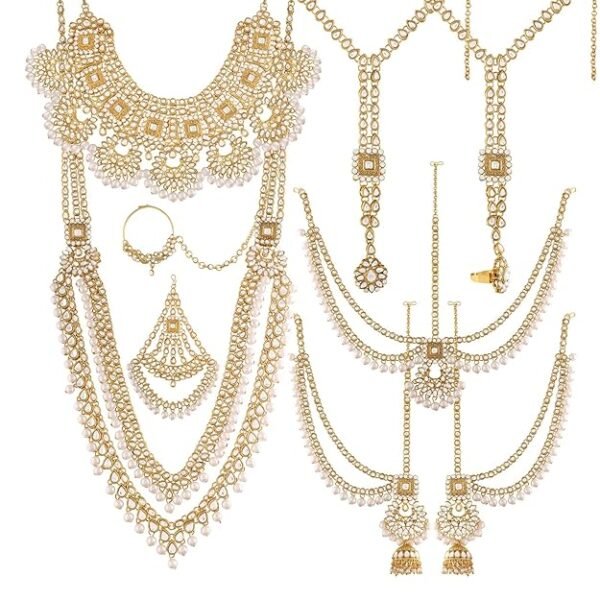 18K Gold Plated Traditional Handcrafted Faux Kundan & Stone Studded Bridal Jewellery Set