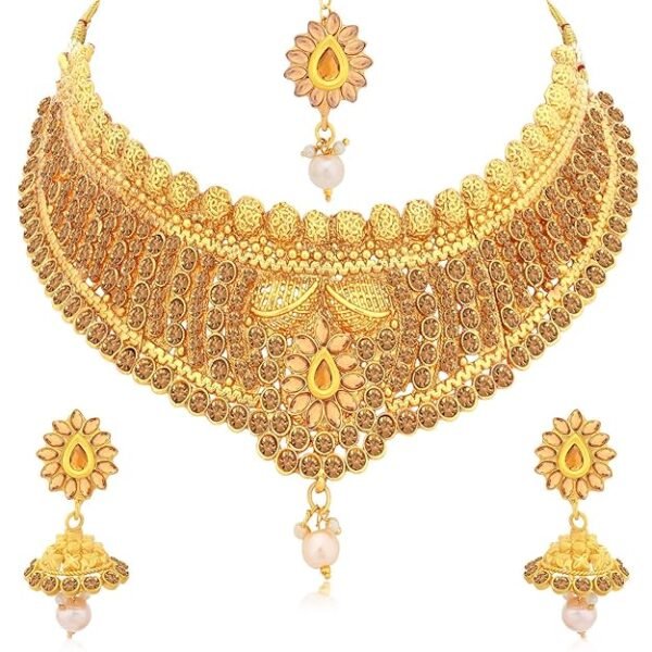Glamorous Gold Plated Choker Necklace Set for Women